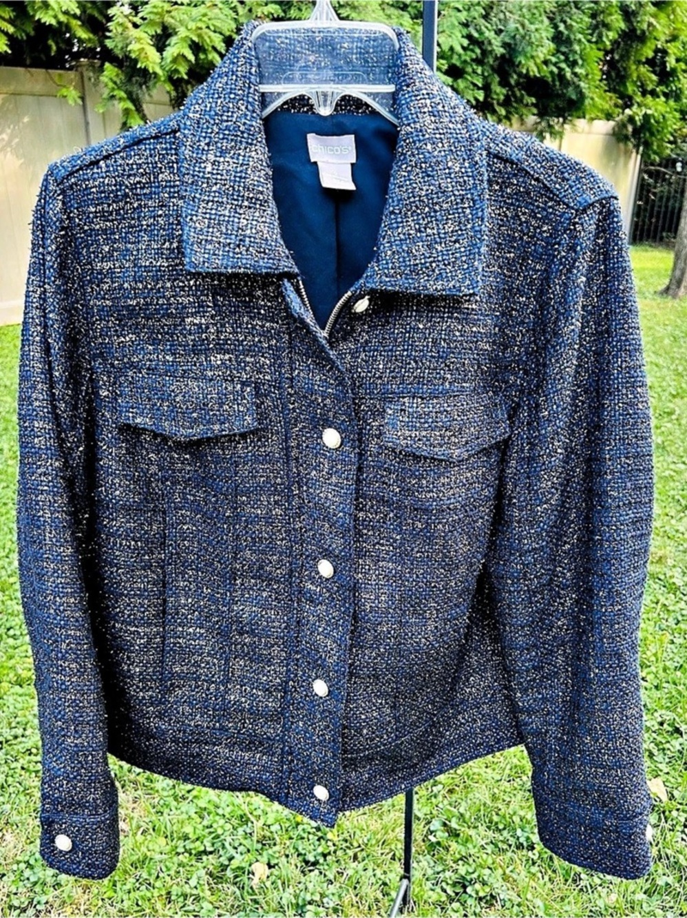 Size 12 U.S. Blazer W/Pearl Style Buttons & Hidden Zipper/CHICO’s Like New